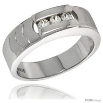 Size 9 - Sterling Silver Cubic Zirconia Mens Wedding Band Ring 1/4 in wide  - £58.25 GBP