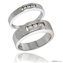 Size 6 - Sterling Silver Cubic Zirconia 2-Piece Wedding Ring Set for Him 6mm  - £84.92 GBP