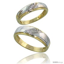 Size 9 - Gold Plated Sterling Silver Diamond 2 Piece Wedding Ring Set His 7mm &amp;  - £126.95 GBP