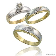 Size 6 - Gold Plated Sterling Silver Diamond Trio Wedding Ring Set His 7mm &amp;  - £175.63 GBP