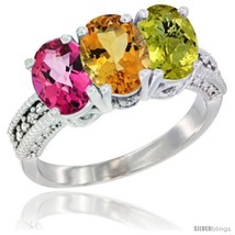 Size 7 - 10K White Gold Natural Pink Topaz, Citrine &amp; Lemon Quartz Ring 3-Stone  - £424.11 GBP