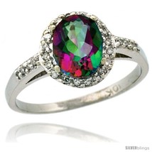 Size 6 - 14k White Gold Diamond Mystic Topaz Ring Oval Stone 8x6 mm 1.17 ct 3/8  - £573.96 GBP