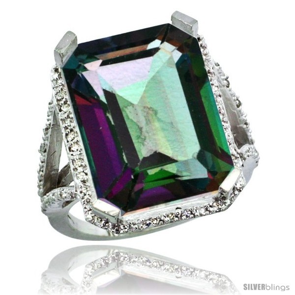 Primary image for Size 7 - 14k White Gold Diamond Mystic Topaz Ring 14.96 ct Emerald shape 18x13 