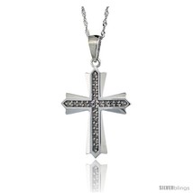 14k White Gold 18 in. Chain &amp; 1 in. (25mm) tall Diamond Cross Patonce Pendant,  - £238.54 GBP