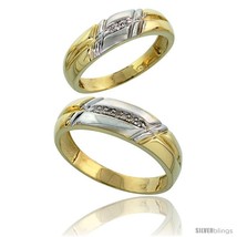 Size 10 - Gold Plated Sterling Silver Diamond 2 Piece Wedding Ring Set His 6mm  - £116.22 GBP