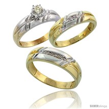 Size 7 - Gold Plated Sterling Silver Diamond Trio Wedding Ring Set His 6mm &amp;  - £161.57 GBP