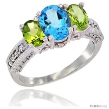 Size 10 - 10K White Gold Ladies Oval Natural Swiss Blue Topaz 3-Stone Ring with  - £432.63 GBP