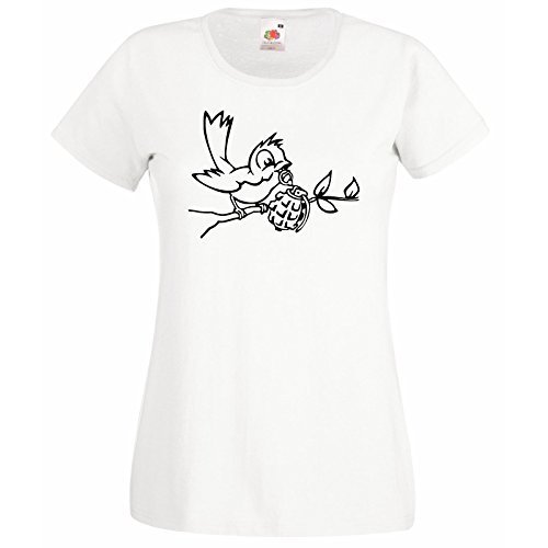 Womens Banksy Street Graffiti T-Shirt; Bird Sparrow with Grenade Bomb Tshirt - £19.25 GBP
