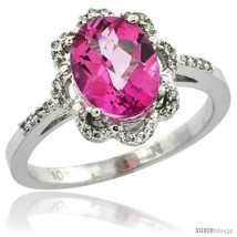 Size 5 - 10k White Gold Diamond Halo Pink Topaz Ring 1.65 Carat Oval Shape 9X7  - £320.83 GBP