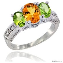 Size 8 - 10K White Gold Ladies Oval Natural Citrine 3-Stone Ring with Peridot  - £432.63 GBP
