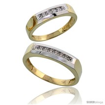 Size 6.5 - Gold Plated Sterling Silver Diamond 2 Piece Wedding Ring Set His 5mm  - £116.78 GBP