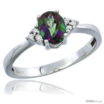 Size 5 - 14k White Gold Ladies Natural Mystic Topaz Ring oval 6x4 Stone Diamond  - £250.11 GBP