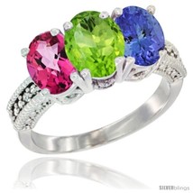 Size 5 - 10K White Gold Natural Pink Topaz, Peridot &amp; Tanzanite Ring 3-Stone  - £477.64 GBP