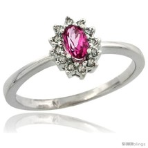 Size 7 - 10k White Gold Diamond Halo Pink Topaz Ring 0.25 ct Oval Stone 5x3 mm,  - £322.55 GBP
