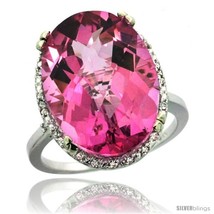 Size 7 - 10k White Gold Diamond Halo Large Pink Topaz Ring 10.3 ct Oval Stone  - £649.67 GBP