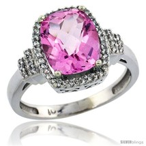 Size 5 - 10k White Gold Diamond Halo Pink Topaz Ring 2.4 ct Cushion Cut 9x7 mm,  - £396.49 GBP