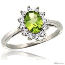 Size 10 - 10k White Gold Diamond Halo Peridot Ring 0.85 ct Oval Stone 7x5 mm,  - £552.01 GBP