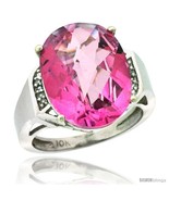 Size 6 - 10k White Gold Diamond Pink Topaz Ring 9.7 ct Large Oval Stone ... - £548.36 GBP