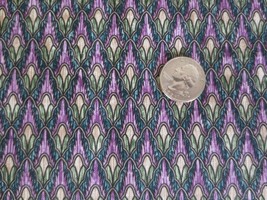3230. Purple, Green, Tan Geometric Print Polyester Blend Fabric - 56&quot; X 3/4 Yd. - £3.98 GBP