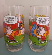 Vintage Camp Snoopy Glasses Peanuts Charlie Brown Mc Donald&#39;s 16 Oz Set Of 2 - £11.57 GBP