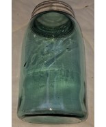 Blue Aqua Quart BALL MASON Fruit Jar &amp; Ball Zinc Lid Triple L 1900-1910 #1 - £29.30 GBP