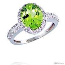 Size 6 - 10k White Gold Diamond Peridot Ring Oval Stone 10x8 mm 2.4 ct 1/2 in  - $700.70