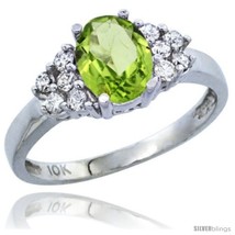 Size 7.5 - 10K White Gold Natural Peridot Ring Oval 8x6 Stone Diamond  - £404.31 GBP