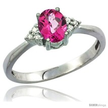 Size 9.5 - 10K White Gold Natural Pink Topaz Ring Oval 7x5 Stone Diamond  - £234.32 GBP