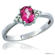 Size 5.5 - 10K White Gold Natural Pink Topaz Ring Oval 6x4 Stone Diamond  - £186.90 GBP