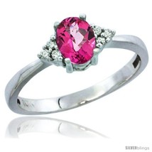 Size 5.5 - 10K White Gold Natural Pink Topaz Ring Oval 6x4 Stone Diamond  - £189.99 GBP