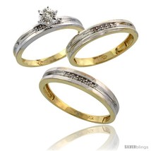 Size 6 - Gold Plated Sterling Silver Diamond Trio Wedding Ring Set His 4mm &amp;  - £143.74 GBP