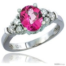 Size 5 - 10K White Gold Natural Pink Topaz Ring Oval 9x7 Stone Diamond  - £659.69 GBP