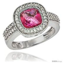 Size 8 - 10K White Gold Natural Pink Topaz Ring Cushion-cut 7x7 Stone Diamond  - $869.19