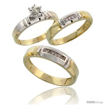 Size 6.5 - Gold Plated Sterling Silver Diamond Trio Wedding Ring Set His 5.5mm  - £135.65 GBP