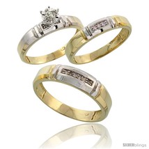 Size 6 - Gold Plated Sterling Silver Diamond Trio Wedding Ring Set His 5.5mm &amp;  - £133.41 GBP