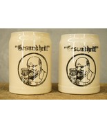 Vintage Crock Pottery GESUNDHEIT Beer Mugs 1/2L Black Transferware 5&quot; Tall - £40.91 GBP