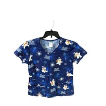 Frosty The Snowman Womens Size S Blue Scrub Top Shirt Medical Nurse Warn... - $301.34 MXN