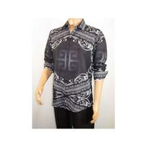 Men Sports Shirt by DE-NIKO Long Sleeves Fashion Print Soft Modal DNK6902 Black image 11