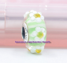 TOP 925 Sterling Silver Handmade Glass Daisy Glass Murano Glass Charm Beads - £4.85 GBP