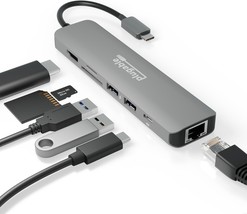 7 in 1 USB C Hub Multiport Adapter with Ethernet Driverless Compatibility with M - £73.15 GBP