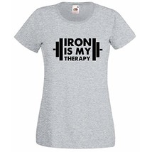 Womens T-Shirt Iron is My Therapy Bodybuilder tShirt Bodybuilding Fitnes... - £19.35 GBP