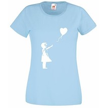 Womens T-Shirt Banksy Girl Heart Balloon, Lonely Girl tShirt Romantic Love Shirt - £19.83 GBP