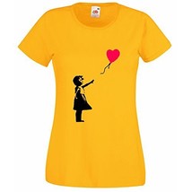 Womens T-Shirt Banksy Girl Heart Balloon, Lonely Girl tShirt Romantic Love Shirt - £19.88 GBP