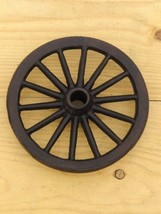 1 Small Cast Iron Wagon Wheel 6 3/4&quot; Wide Table Cart Wheels Spoke Rustic Metal - £23.58 GBP