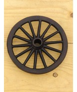 1 Small Cast Iron Wagon Wheel 6 3/4" Wide Table Cart Wheels Spoke Rustic Metal - £23.59 GBP