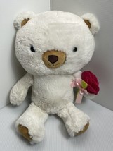 Hallmark Bella White Teddy Bear Blushing Pink Flower Stuffed Animal Plush 13.5” - £6.12 GBP