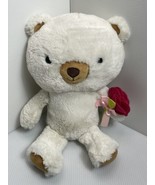 Hallmark Bella White Teddy Bear Blushing Pink Flower Stuffed Animal Plus... - $8.14