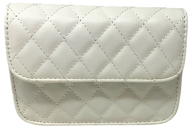 Mini Quilted Faux Leather Belt Crossbody Bag For Women White Golden Chain Strap image 2