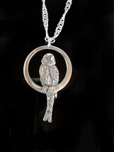 2&quot; huge Parrot 18&quot; Necklace sterling signed Macaw pendant  Vintage bird - £75.92 GBP