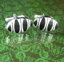 Black Tuxedo cuff links  stripe Silver classic Vintage Cufflinks Set Str... - $85.00